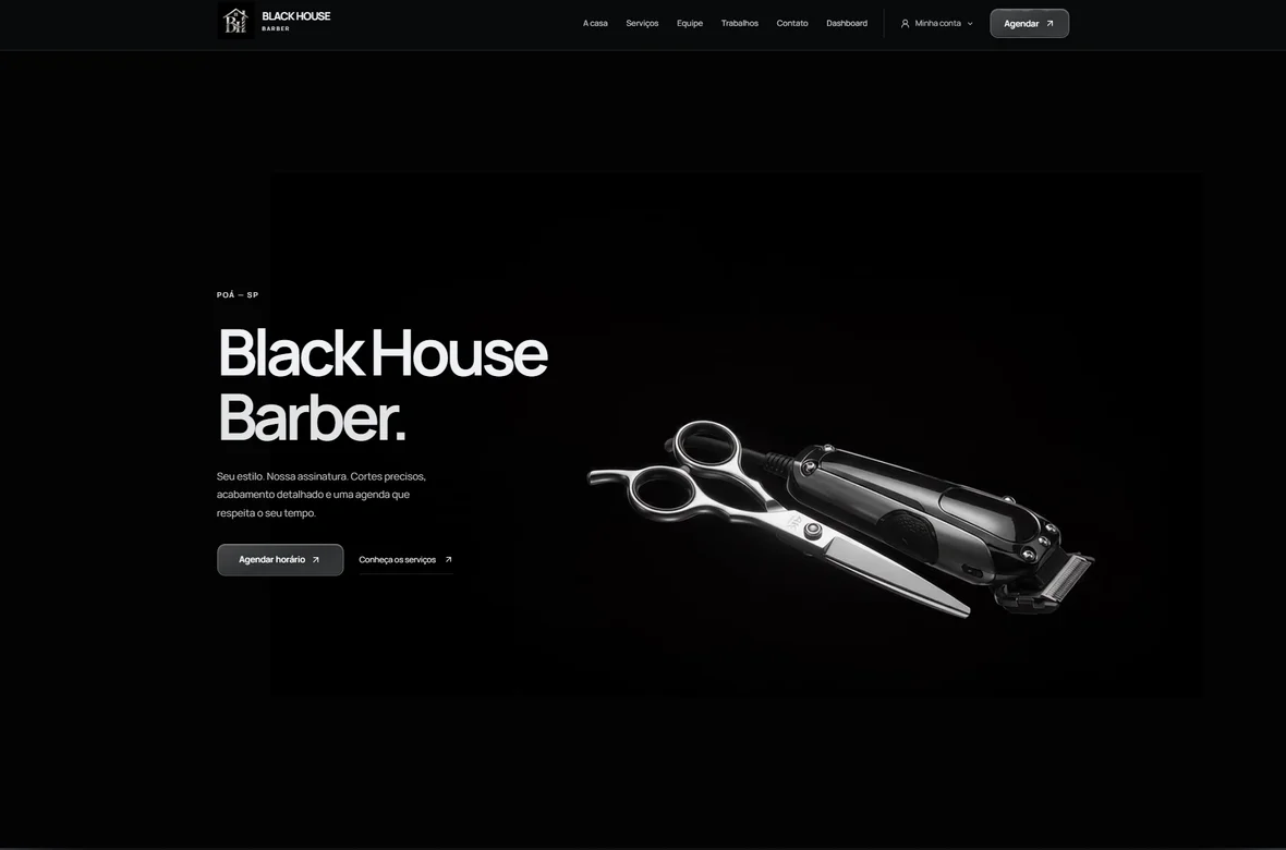 Página inicial da demonstração Black House Barber