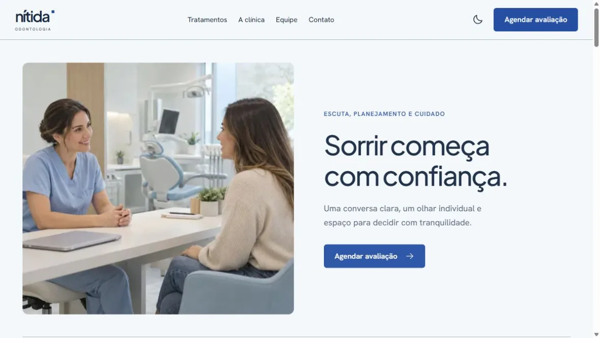 Página inicial da demonstração Nítida
