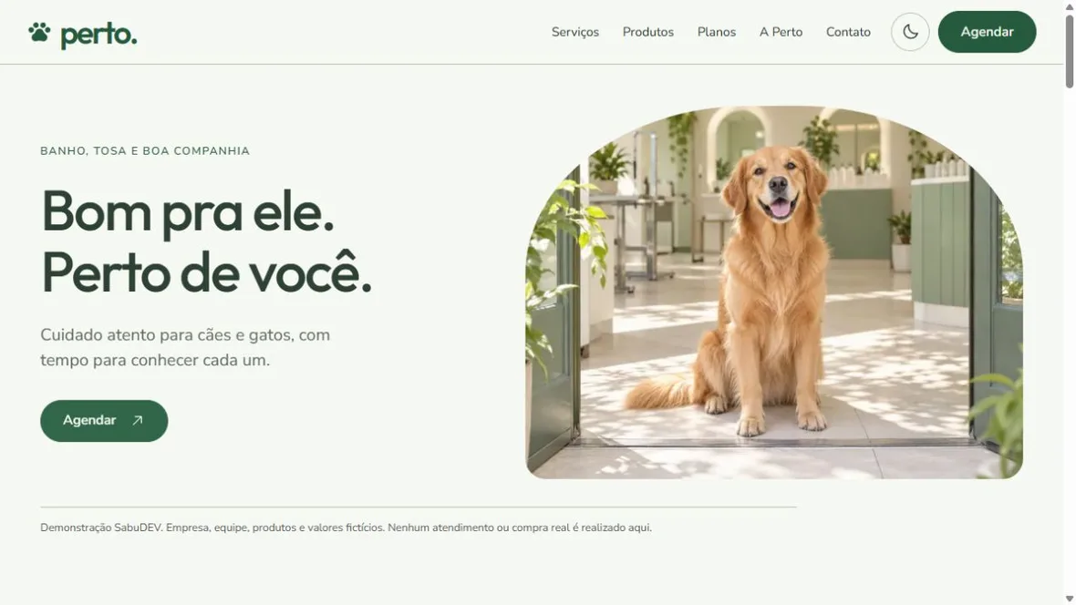 Página inicial da demonstração Perto